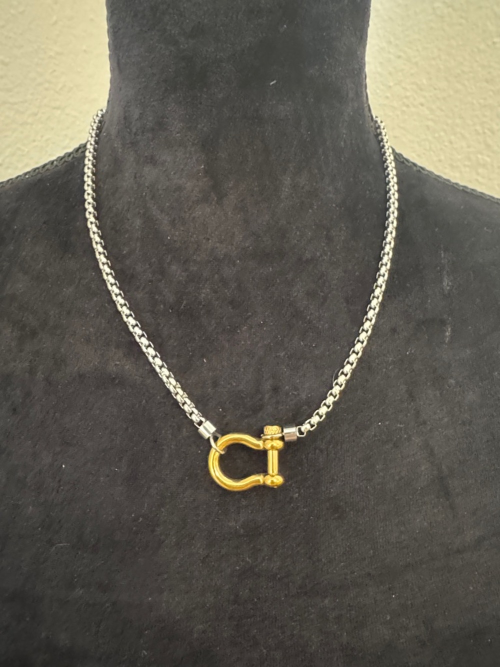 Anthropologie Two-Tone Chain Necklace with Gold Horseshoe Accent - Picture 2 of 6